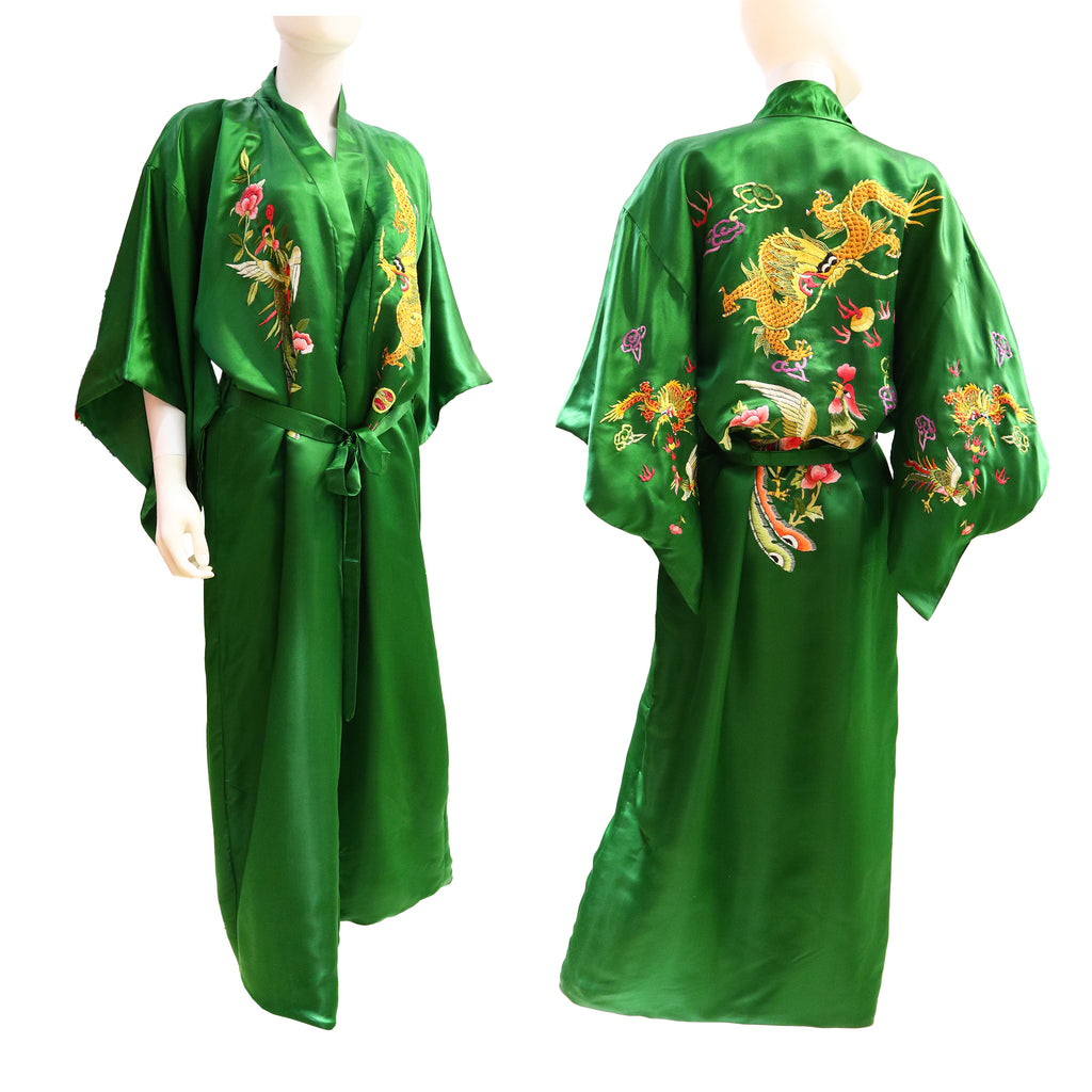 Embroidered Silk Robe with Dragon-Phoenix Design (Various Colors)