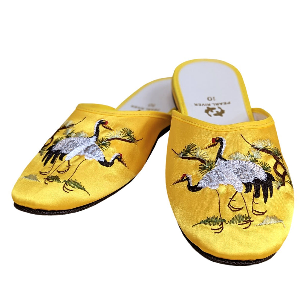 Crane Embroidery Satin Slippers (Various Colors)