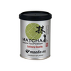 Silver canister of Maeda-en Matcha Green Tea Powder on a white background