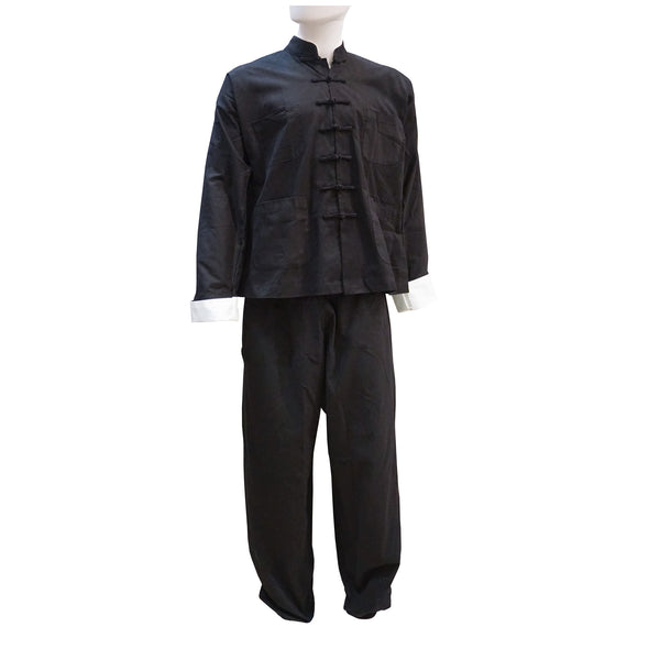 Black martial arts uniform on a white background