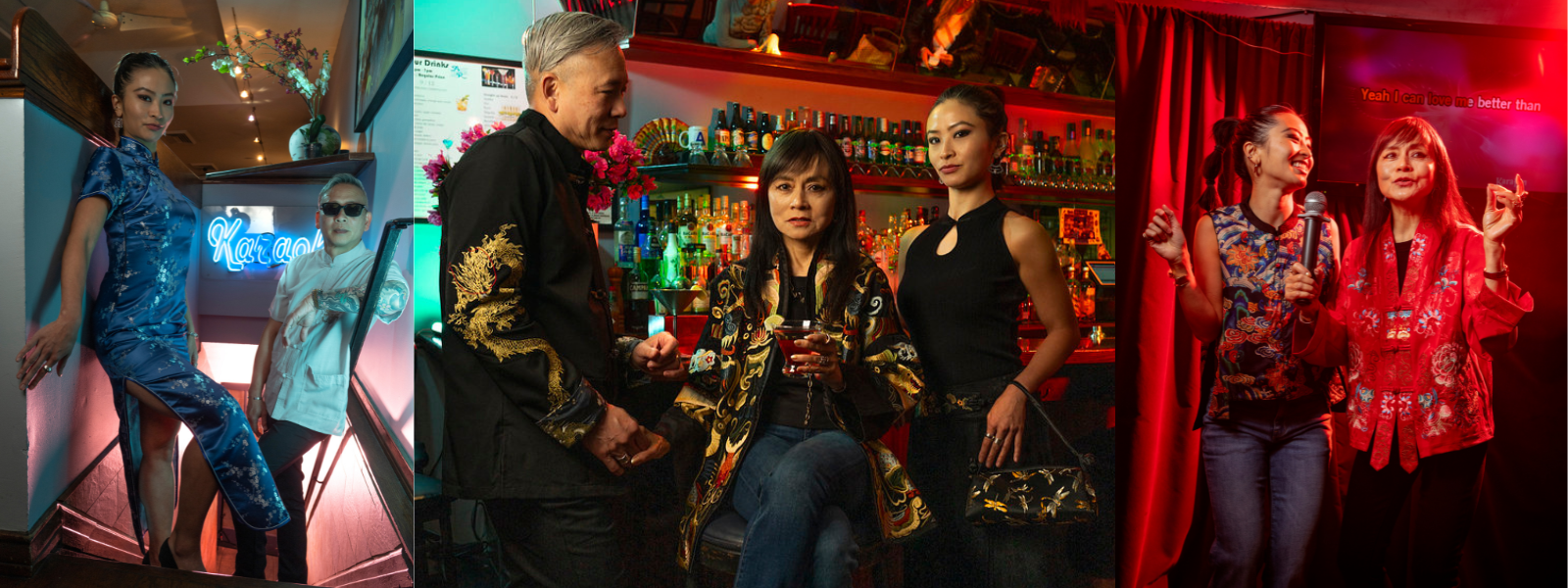 Winter fashion collection of different outfits at a bar
